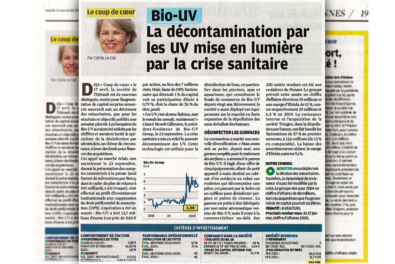 article dans le journal Investir sur le groupe BIO UV