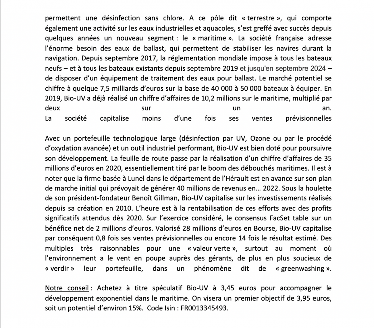 Article de presse BIO UV